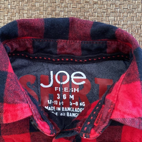 Joe Fresh Flannel Red Black Buffalo Plaid Button-Down Shirt 3-6 Months - Picture 2 of 7